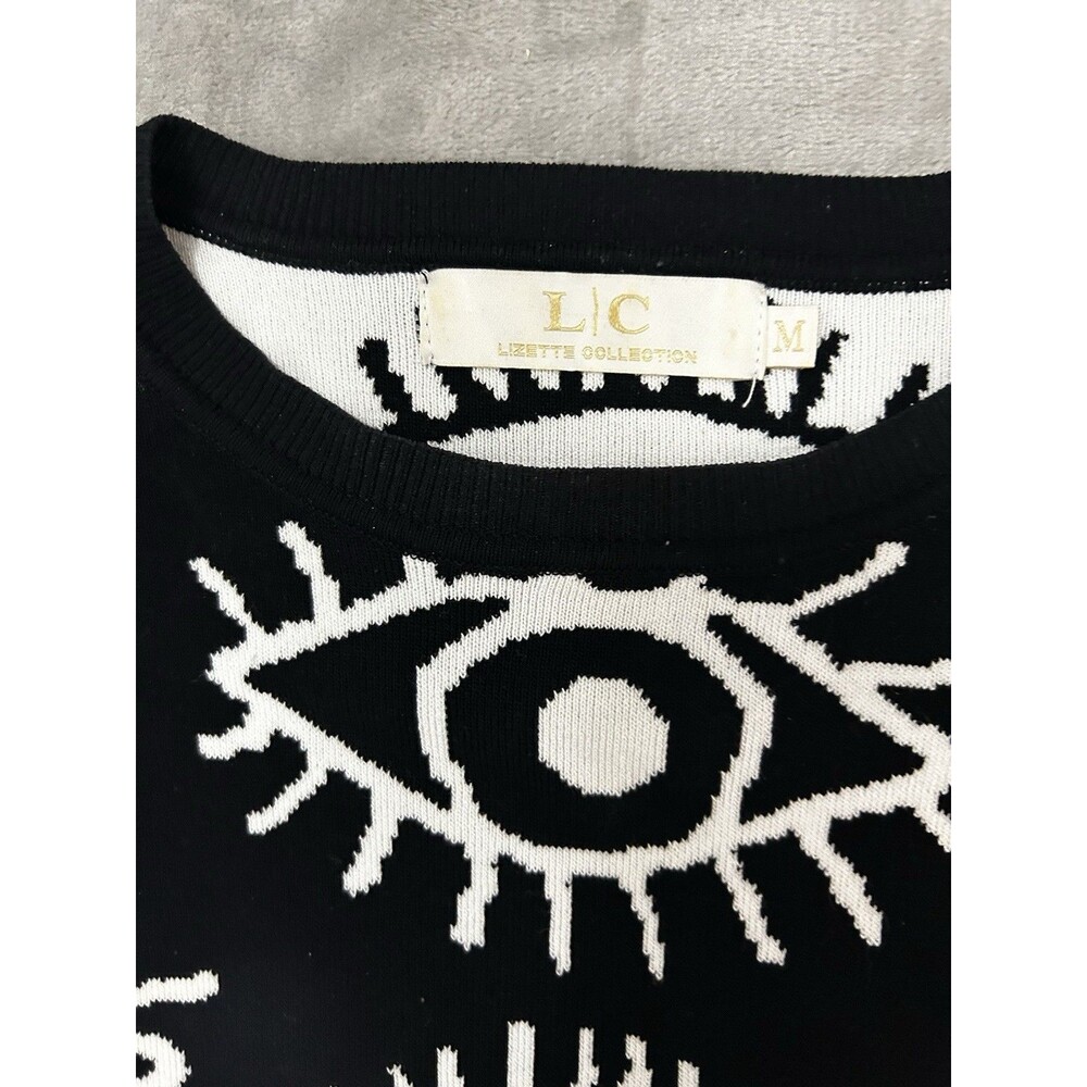 LC Lizette Collection Eye Print Sweater Womens Medium Black White Graphic - Picture 2 of 6